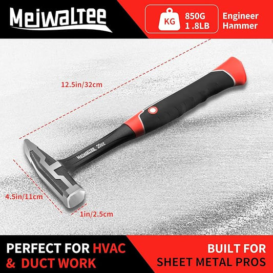 Meiwaltee 20 oz One-piece Forged Engineer Hammer, Sheet Metal Hammer 850g, Non-slip Rubber Grip For Construction, Gardening, Home Improvement