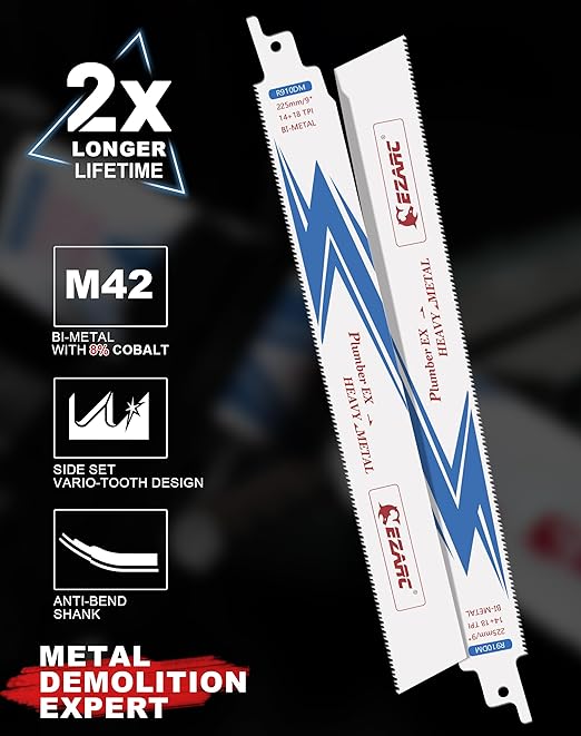 EZARC Reciprocating Saw Blade, 9-Inch Bi-Metal Sawzall Blades 14+18TPI for Steel Demolition R910DM (5-Pack)
