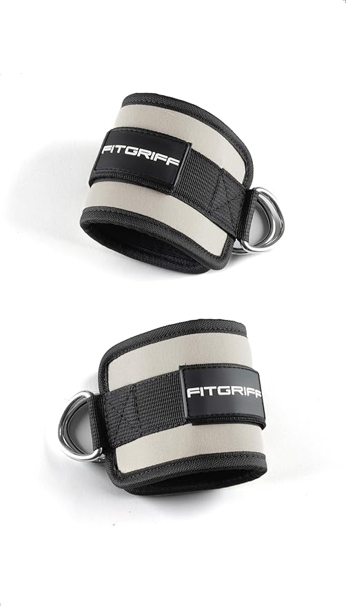 Fitgriff짰 Ankle Straps V1 for Cable Machine (2 Pieces) - Gym Workout Equipment - Leg Pulley Attachment, Kickback Straps