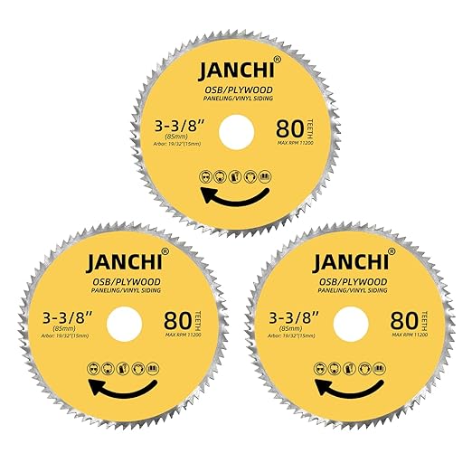 3Pack 3-3/8 Inch 80T Circular Saw Blade 19/32 Inch (15mm) Arbor, Plywood, OSB, Paneling and Vinyl Siding Fast and Smooth Cutting Saw Blade