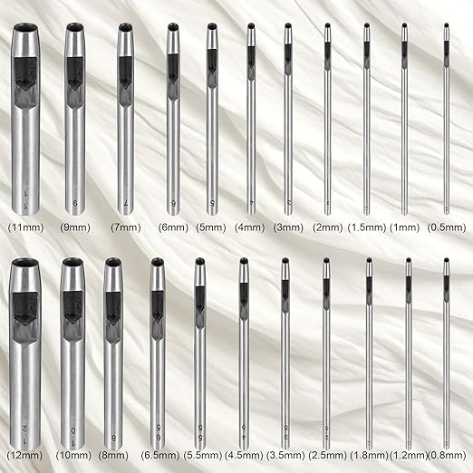 Leather Hole Punch Tool, 22pcs Circle Hole Punch Set - 0.5-12mm for Watch Bands, Belts, Canvas, Paper, Plastic, Leather Working