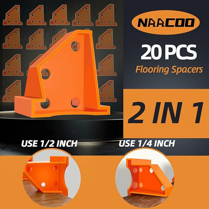 NAACOO Laminate Flooring Tools,Vinyl Flooring Tools, Heavy Tapping Block, Heavy Pull Bar, 10?쒬ontour Gauge, 20pc Upgrade Flooring Spacers, Rubber Mallet - Professional 5 in 1 Flooring Installation Kit