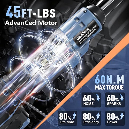 Cordless Ratchet Wrench, 4-inch Extended Ratchet Wrench with 2x 2.0Ah Battery,45FT-LBS (60N.m)Variable Speed Power Ratchet Driver Set with 6 Sockets,1/4 Adaptor, 3"Extension Bar (Blue-4in)