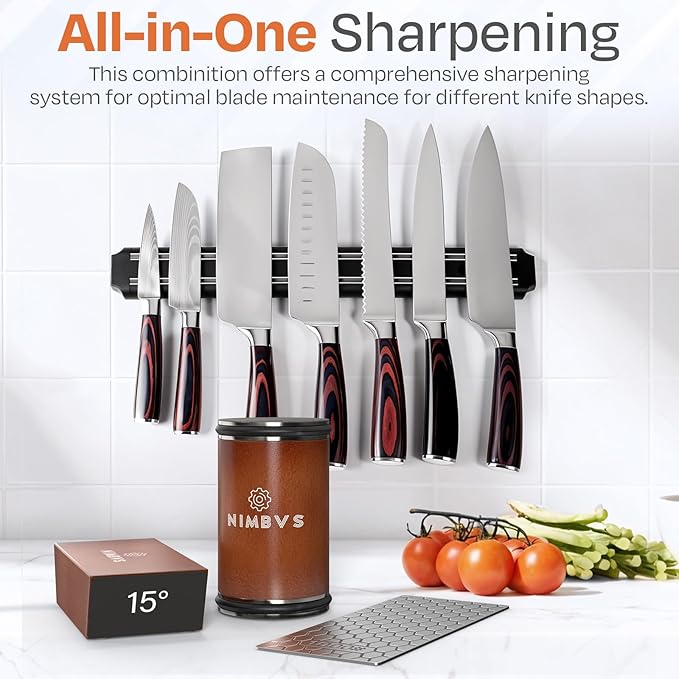 Rolling Knife Sharpener Kit with Diamond & Ceramic Sharpening System ??1000# Grit Whetstone, 15째 & 20째 Magnetic Angles, Non-Slip Base, Professional Sharpening Kit for Kitchen & All Blade Types