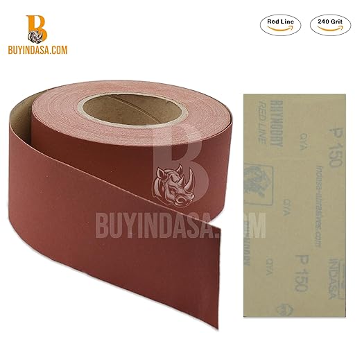 Indasa 2.75" PSA Sandpaper Roll - 27 Yard Rhynostick 240-Grit Long Continuous Roll, Self-Adhesive Stickyback Sand Paper for Woodworking, Automotive, Metal (Aluminum Oxide Plus Lubricant)
