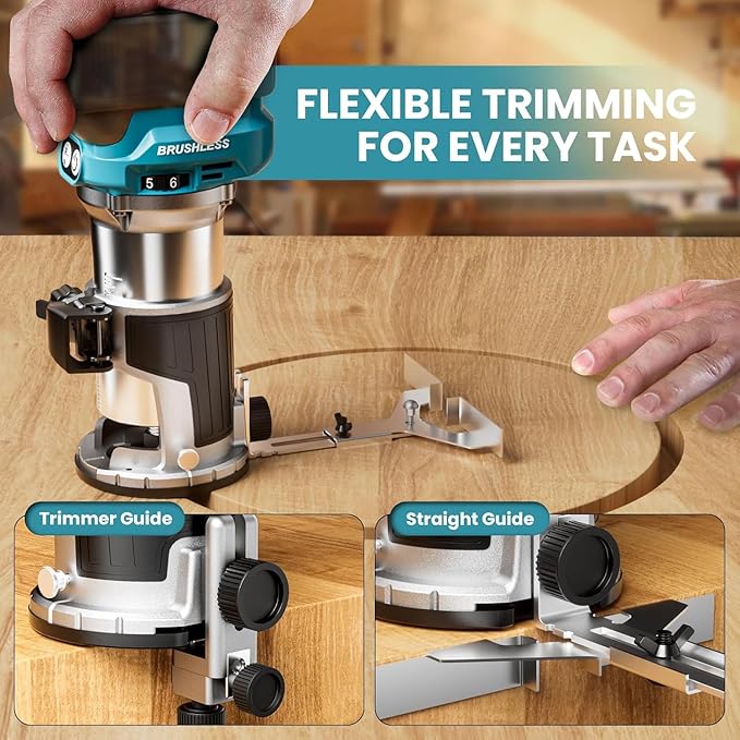Cordless Compact Router Compatible with Makita 18V Battery, With 15Pcs Router Bits 6 Variable Speeds for Woodworking, 800W 30000 RPM Fixed Base Wood Router With Trim Bits