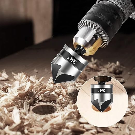5 Pcs Countersink Drill Bit Set, Industrial Grade M2 High-Speed Steel, 82 Degree, 5 Flute with 1/4??Quick Change Hex Shank, 1/4" to 3/4" Size for Metal, Wood & Plastic - Includes Durable Case