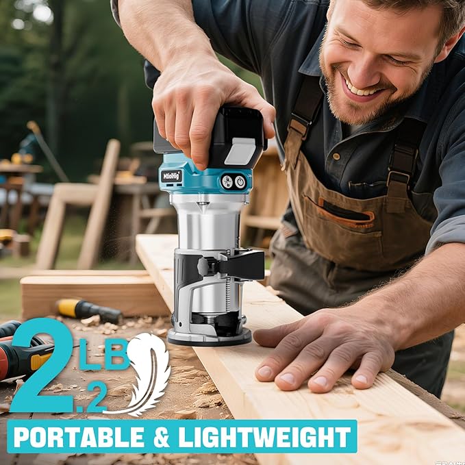 Cordless Compact Router Compatible with Makita 18V Battery, With 1 x 5.0Ah Rechargeable Battery, 6 Pcs Router Bits for Woodworking, 6 Variable Speeds Router With Trim Bits