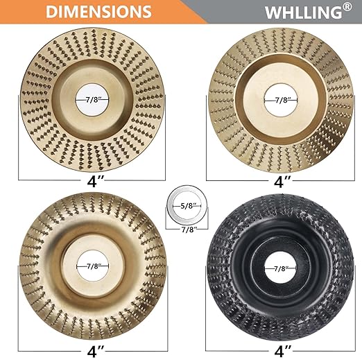 4PCS Wood Carving Disc Set for 4" or 4 1/2" Angle Grinder with 5/8" Arbor, Grinding Wheel Shaping Disc for Wood Cutting, Wood Shaping Carving Disc, Woodworking Angle Grinder Attachment