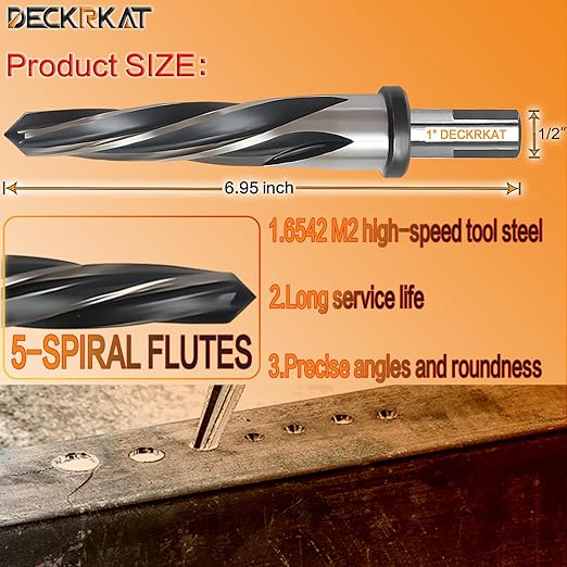 1" Reamer Drill Bit for Metal, M2 HSS Taper Reamer for Steel, Alloy, Wood, Plastic to Align, Enlarge Holes ??5-Spiral Flutes, 1/2" Non-Slip Shank, 25mm Car Reamer, Bridge Construction Reamer.