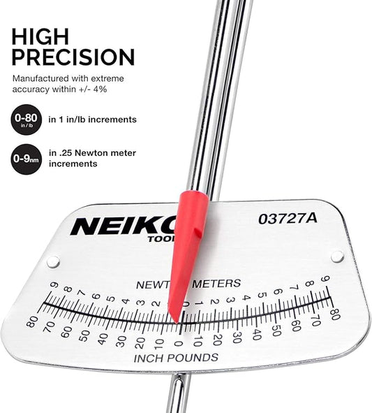 Neiko 03727A 1/4-Inch-Drive Beam Torque Wrench, SAE and MM Bicycle and Automotive Wrench, Reads in 0??0 Inches/Pounds and 0?? Newton/Meter Increments