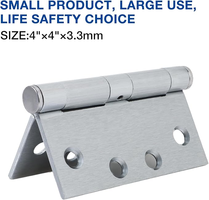 2 Pack Commercial Door Hinges 4" x 4 Inch Heavy Duty Thick 3.3mm Square Exterior Door Hinges Satin Brushed Chrome Standard Hardware for Wood Shed Barn Basement Shop Garage Loft Double Bifold Doors