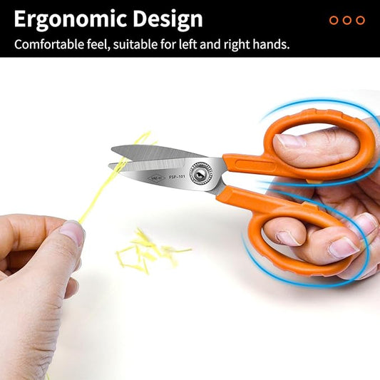 FSP-101 Anti Slip Kevlar Scissor,Electrician Scissors,For Cutting Fabric, Kevlar, Tape, Cable, Leather, Partner for Working Technicians, Electricians,FTTX Working Technicians