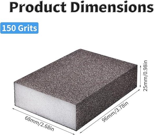 6 Pcs Sanding Sponge 120-180 Grits Wet Dry Sandpaper Sponges Washable & Reusable Sanding Blocks Four Sided Abrasive Sponge for Wood, Metal, Drywall & Furniture Polishing Gray