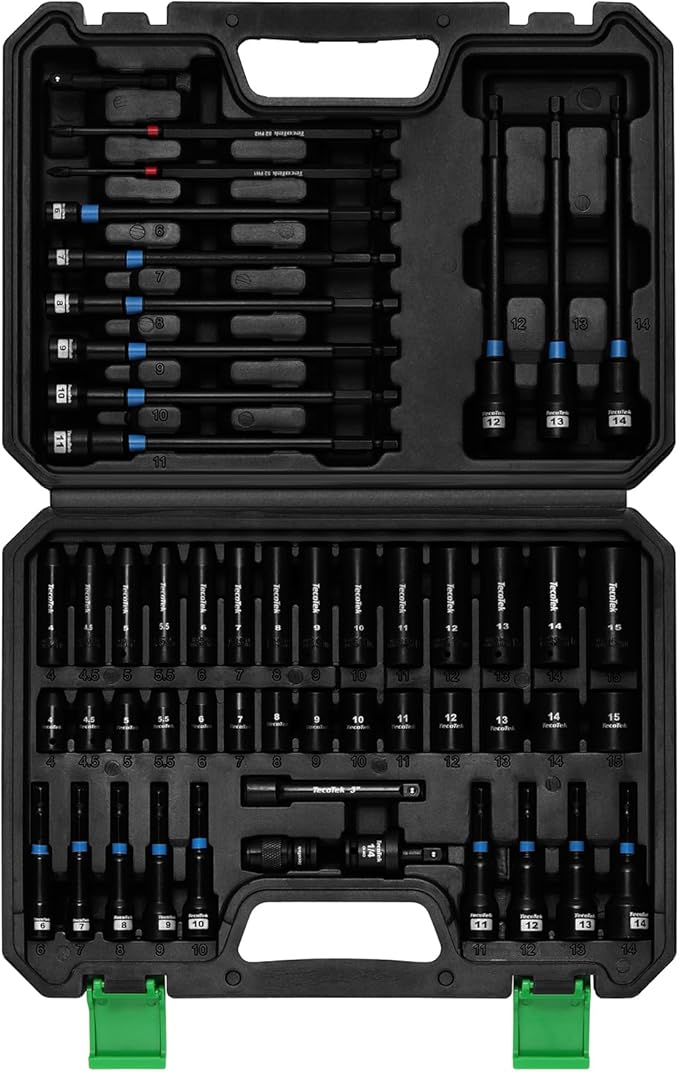 52PCS 1/4" Drive Impact Socket Set & Magnetic Nut Driver Set, Deep & Shallow Socket Metric(4-15mm), Metric Nut Driver Set(6-14mm) for 1/4" Quick-Change Hex Shank