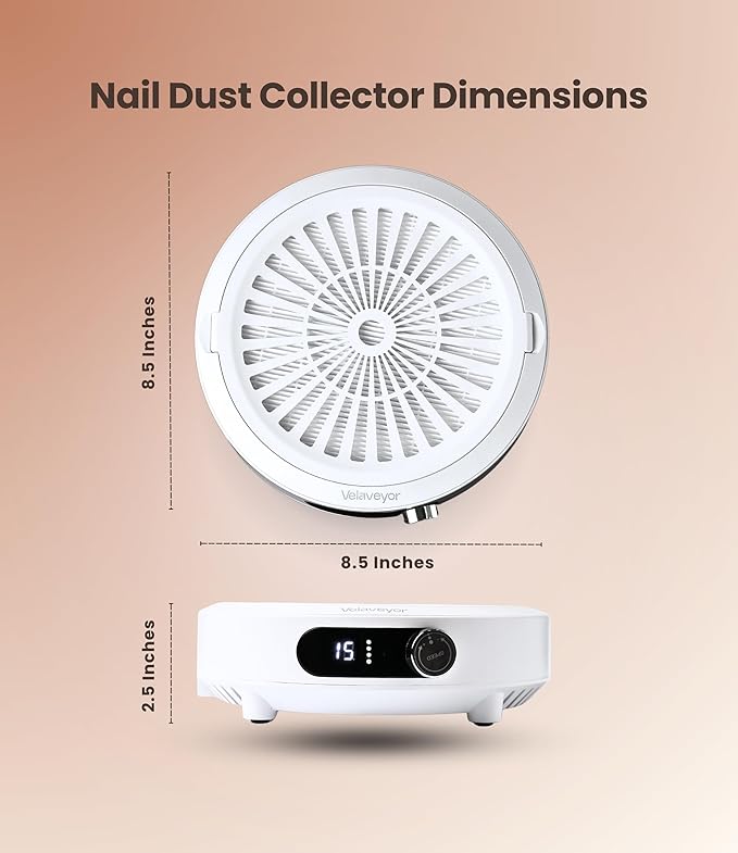 Nail Dust Collector, Rechargeable & Cordless 3800 RPM Low Noise Nail Vacuum Fan with LED Display, Adjustable Speed, Reusable Filter, 30 Pcs Paper, for Acrylic Nails, Salon & Home Use, White