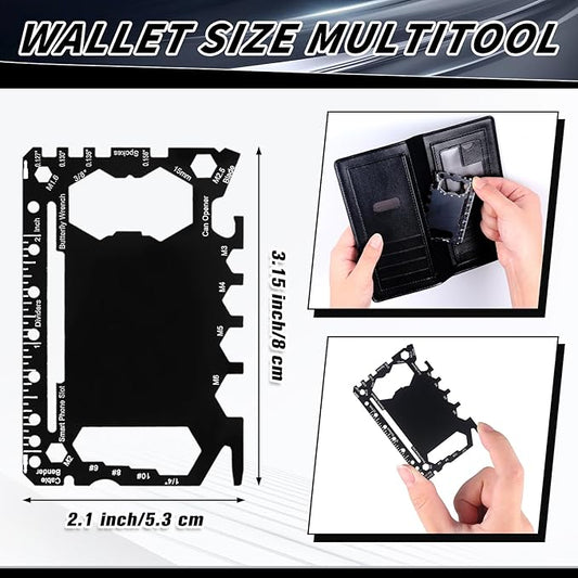 Cholemy 12 Pcs Credit Card Wallet Multitool 46 in 1 Metal Stainless Steel Survival Pocket Tool Multipurpose Bottle Opener Bulk for Men Christmas Stocking Stuffer Gift(Black,Classic Style)