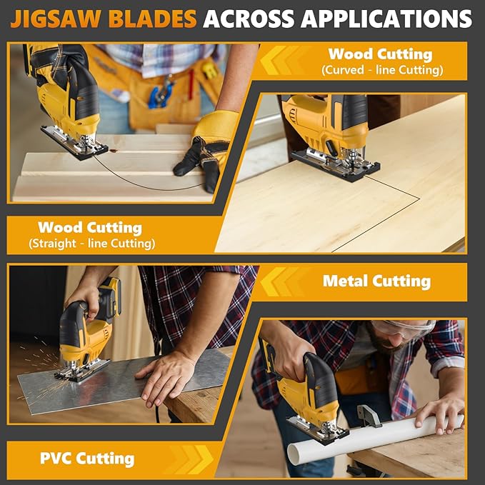 Cordless Jig Saw for Dewalt 20v Max Battery, Brushless Orbital Jigsaw, 0°- 45° Bevel Cuts, 3 Orbital Settings with LED Light for Straight Curve Circle Cutting (No Battery)