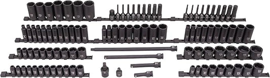 SUNEX 26102 1/2" Drive SAE & Metric 6 Point Standard & Deep & Hex Bit Master Impact & Bit Socket Set, 102-Piece