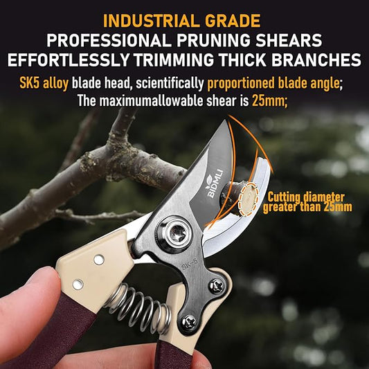 Heavy Duty Pruning Shears竊똆arden Scissors & Clippers with Red-BIDMLI 8.66" SK5 Steel Blades & Aluminum Alloy Handles, Tree Branch Cutter, Ideal for Thick Branches, Dry Twigs, Flower Pruning Tool.