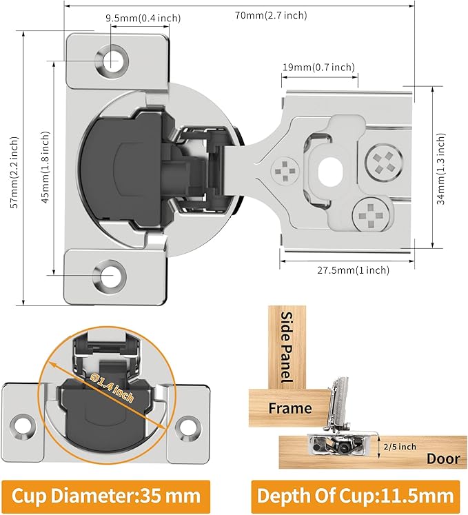 Chibery 30 Pack 3/8" Overlay 3D Soft Close Concealed Hinge for Face Frame Door, Smooth Slow Self Closing Hinges, Satin Nickel, Hidden 105째 Open Angle Stainless Steel Hinge for Kitchen Cabinet Door