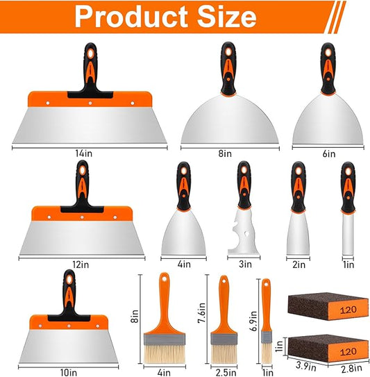 THINKWORK Putty Knife Set - 14Pcs Stainless Steel Paint Scraper Tools, Drywall Knife Set for Removing Wallpaper, Repairing Drywall, Applying Putty, Taping, Scraping Plaster, Cement, Adhesive