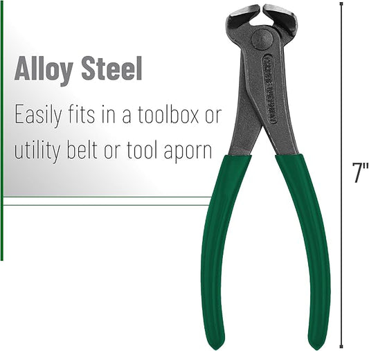 Bates- Nail Puller, 7 Inch, Dark Green, Nail Remover Tool, Cutting Pliers, Carpenter Tools, Staple Puller, End Cutting Pliers