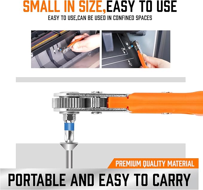 HORUSDY 23pc 1/4" Ultra Low Profile Mini Ratchet Screwdriver Set ??Tamper Resistant Star Bits, 90 Degree Right Angle Offset Reversible Drive Handle, High Torque Close Quarters Tool with Multi Hex Bits