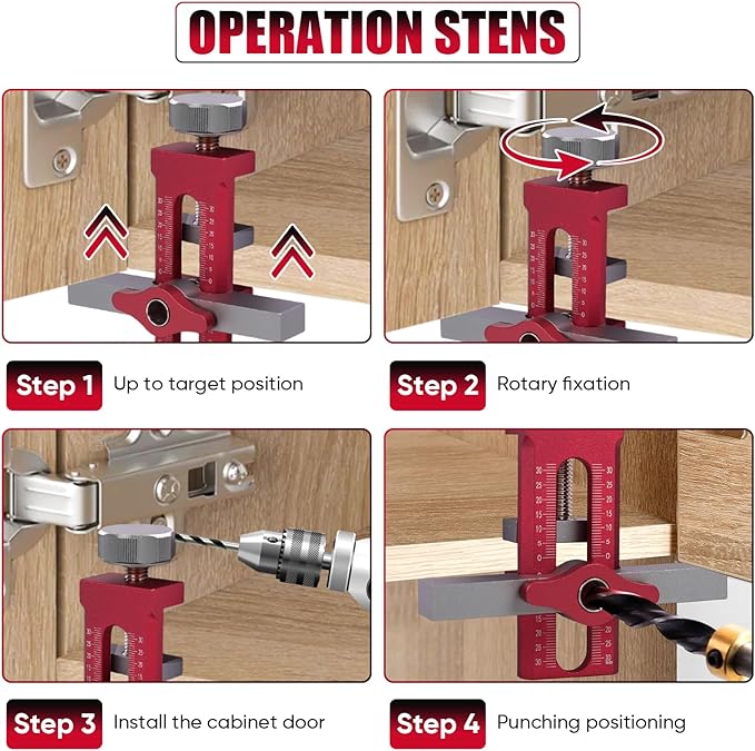 Cabinet Door Mounting Jig 2-in-1 Mounting Tool with Quick Edge Positioner,Adjustable Cabinet Door Installation Positioner,Cabinet Door Positioning Tool Jig for Most Cabinet Doors(Red)