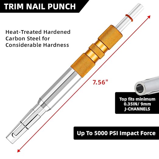 Trim Nail Punch with Retaining Clip, 7.56 Inch Nail Punch for Finish Protection, Ideal Carpentry Tool