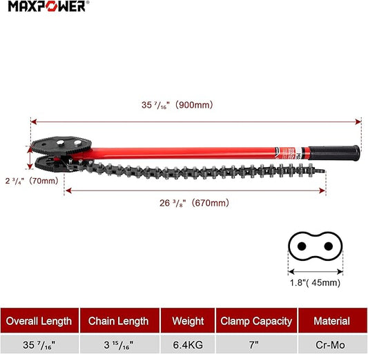 MAXPOWER Chain Wrench, 35-inch Heavy Duty Chain Pipe Wrench with 26.4-inch Length of Chain, Fits Max 7-inch Diameter