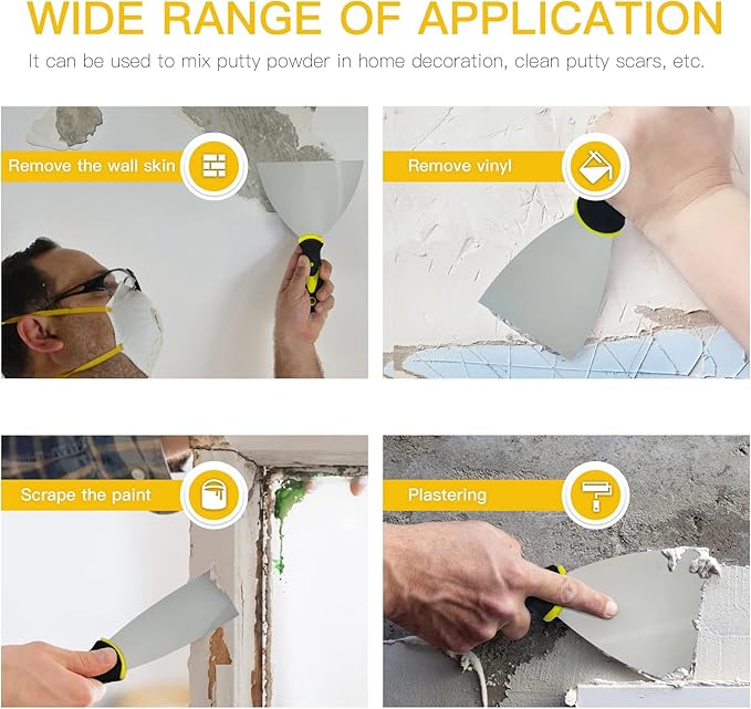 DEKEones Putty Knife Scrapers, 6 Inch Spackle Knife, Metal Scraper Tool for Drywall Finishing, Plaster Scraping, Decals, and Wallpaper