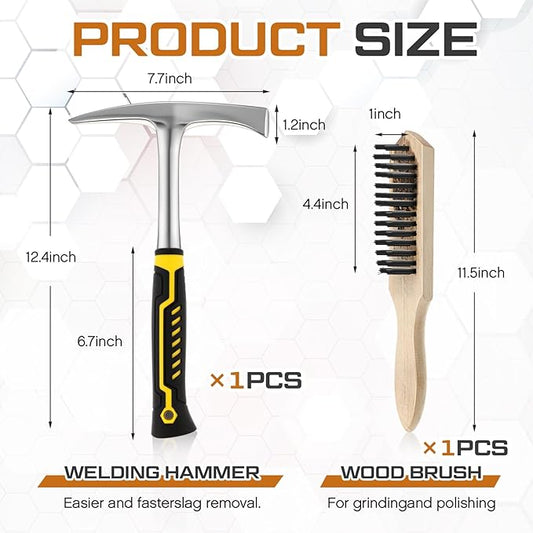 28 oz Welding Chipping Hammer and Wire Brush, 12.4 Inch Heavy Duty Forged Steel Slag Hammer with Non Slip Handle and Wire Brush Slag Removal Tool for Welders Metalworking Shipbuilding Casting