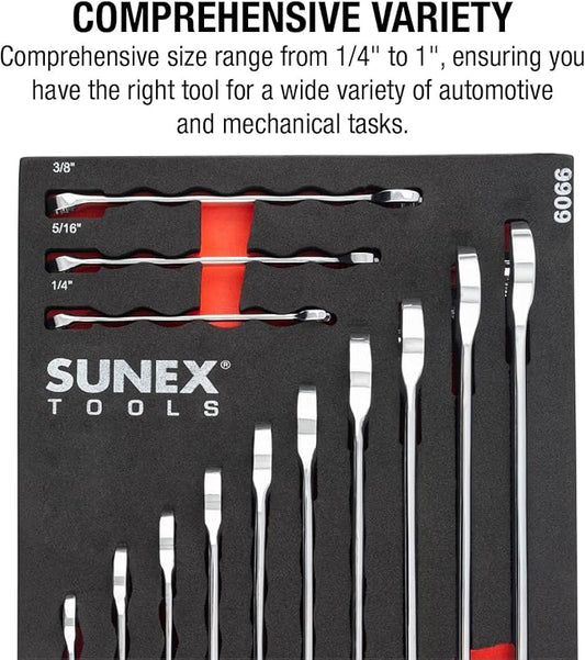 Sunex 9909 13 Pc. V-Groove SAE Wrench Set in EVA Foam 1/4"-1"