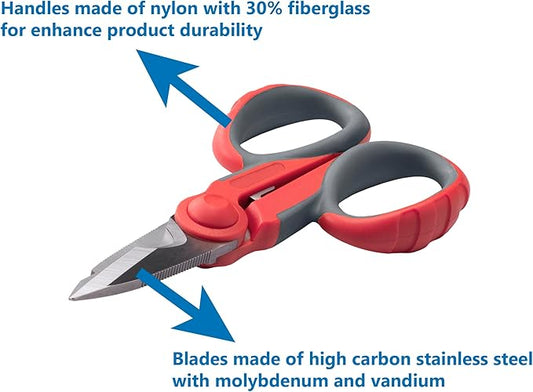5 1/2" Electricians Scissors, Stainless Steel Sharp Blades and Soft Rubber Grip, Professional Electrician Shears for cutting Solid Copper Wire, Insulated cable, Thick Rope & More. Crimp Wire