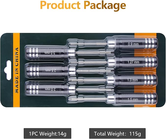 RC Tool Kit,7PCS Hex Precision Screwdriver Set with 0.9/1.27/1.3/1.5/2.0/2.5/3.0mm Hobby Tools Hexagon Wrench Repair Tools Compatible with SCX24 Traxxas Redcat RC Cars Trucks