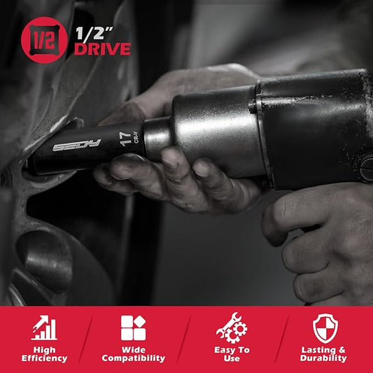 Master 1/2" Drive Impact Socket Set, 67-Piece Standard & Deep Master Impact Socket Set SAE 3/8"-1-1/4" & Metric 8-24mm Socket Set with Ratched Hand, Extension Bar, Reducer, Impact Universal Joint,Cr-V