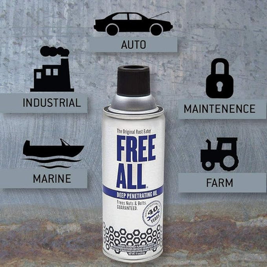 Free All Rust Eater Deep Penetrating Oil, 11 oz Aerosol ??Loosens Rusted Bolts, Nuts, Pipe Connections & Locks ??Industrial-Grade Rust Remover, Silicone-Free, Safe on Paint & Plastic Surfaces, 6-Pack