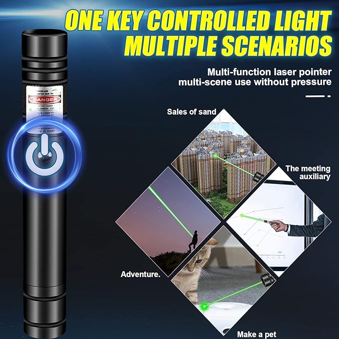 Green Laser Pointer High Power, Rechargeable Flashlight with Laser Pointer, Long Range Laser Pointer for Astronomy Construction and Outdoor Adventures