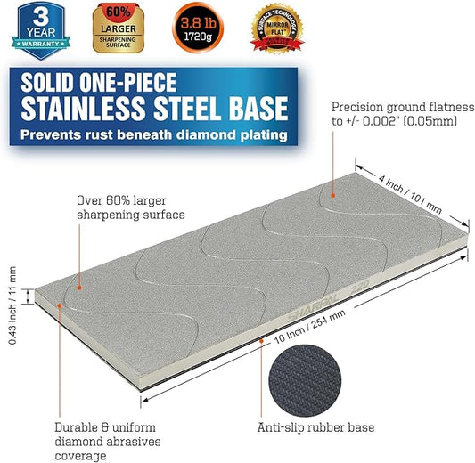 SHARPAL 145H 10 x 4 Inch Diamond Lapping Plate, Whetstone Flattener, Extra Coarse 220 Grit for Coarse Sharpening and Flattening Stones, Fix & Re-levelling any Whetstone and Sharpening Stones
