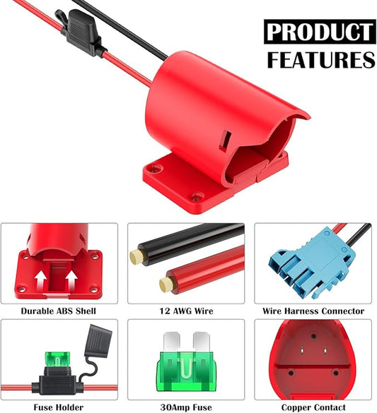 Power Wheel Adapter for Milwaukee M12 Battery Adapter with Wire Harness Connector Compatible with Peg-Perego Children's Riding Toys, 12V Power Wheel Battery Converter with Fuse and 12AWG Wire
