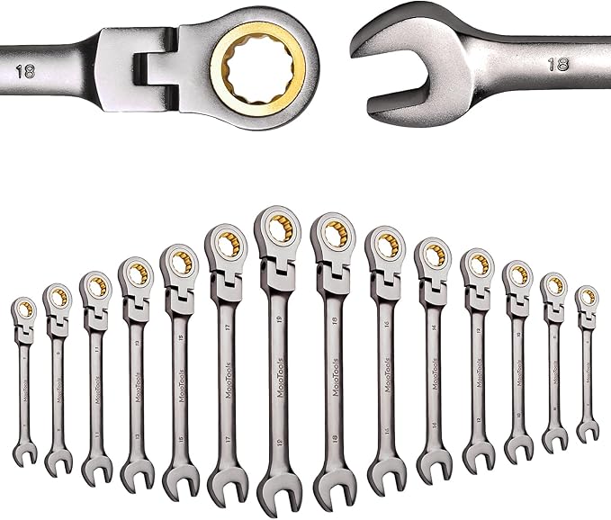 13mm Flex-Head Ratcheting Combination Wrench, Metric Standard, 72-Tooth 12-Point Ratchet Box End & Open-End Spanner, CR-V Steel, Nickel-Plated for Durability