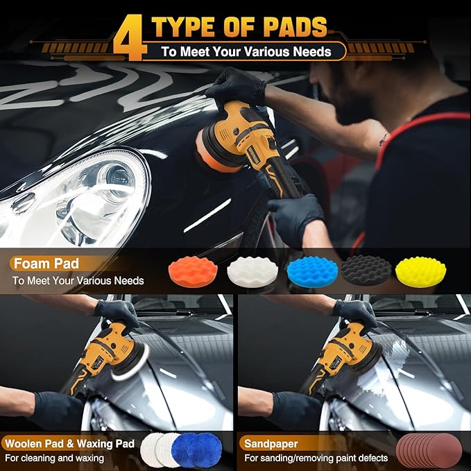 Cordless Buffer Polisher Kit for Dewalt 20V Battery (No Battery), 6-Inch Orbital Car Polisher Variable Speed 1800??500 RPM, 17PCS Polishing Accessories, for Car Polishing/Waxing (Tool Only)