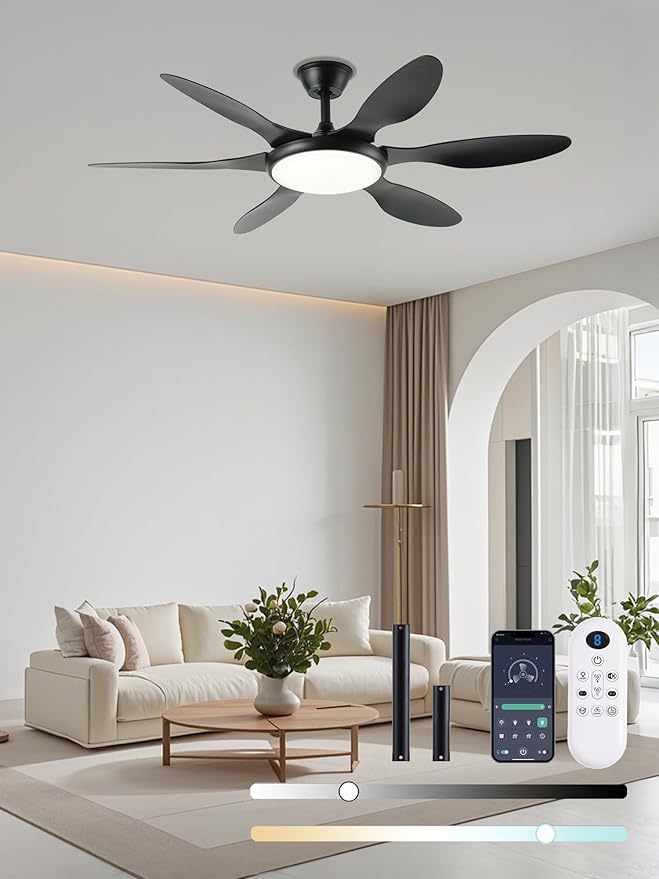 Ceiling Fans with Lights, 51 Inch Ceiling Fan with Light and Remote Control, Reversible, 3CCT, Dimmable, Noiseless, LED Black Ceiling Fan for Bedroom, Living Room, Indoor/Outdoor Use
