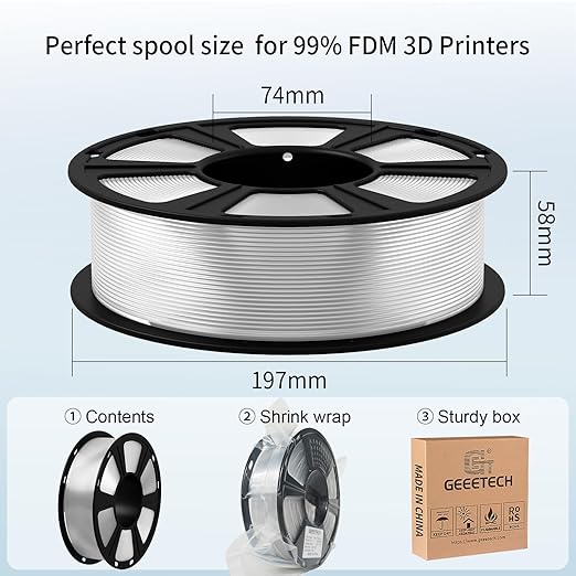 Geeetech Transparent PETG Filament 1.75mm, 1 KG (2.2lbs) Neatly Wound Spool 3D Printer Filament, High-Toughness, 짹0.02mm Accuracy, Non-Clogging & Non-Stringing, Fits Most FDM Printers, Clear
