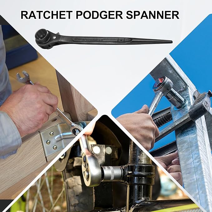 HARFINGTON Scaffolding Podger Ratchet Wrench 30mm x 32mm CR-V 12 Point Double Ended Socket Ratcheting Podger Scaffold Spud Spanner Tool for Auto Repair Mechanical Maintenance, Black