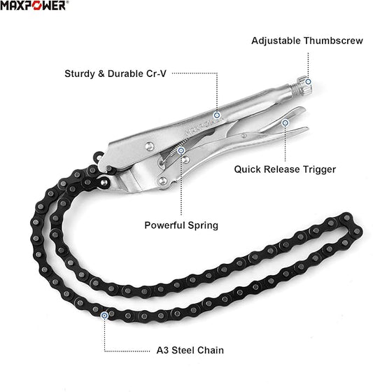 MAXPOWER Locking Chain Clamp, 9-Inch Locking Chian Pliers with 35.8-Inch Chain, 2 Pack