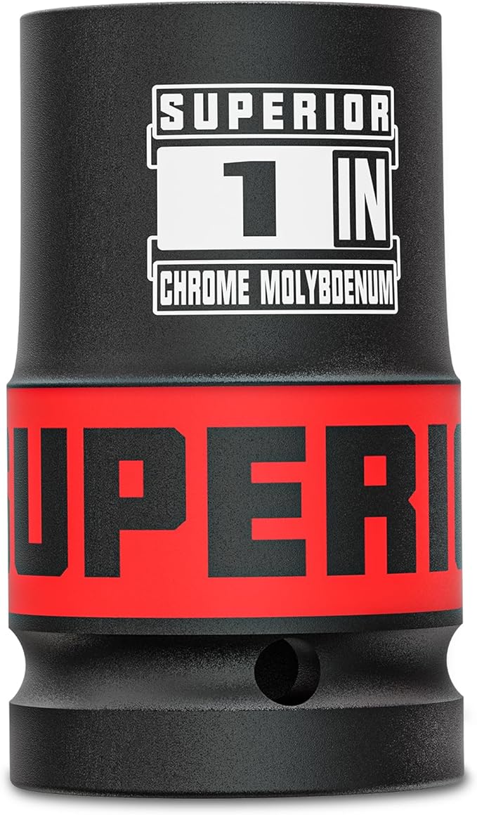 1" Drive Impact Socket, 1 Inch Deep Socket, SAE Axle Nut Socket, 6 Point, CR-MO, Automotive, Truck Maintenance, Heavy Equipment Repair