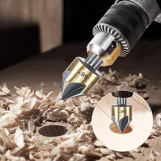 Countersink Drill Bit Set, 5 Pieces High Speed Steel 82 Degree 5 Flute 6mm Round Shank Mill Cutter Bit Countersink in Sizes 3/4" Set with Carrying Case.