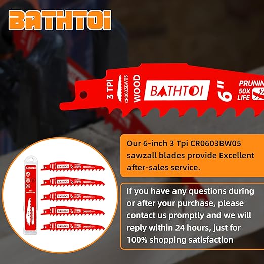 5 Pack 6 Inch 3 Tpi Carbide Reciprocating Saw Blades for Wood Cutting and Tree Trimming, Pruning Sawzall Blades with Carbide Tipped Teeth for Longer Life and Faster Cutting Speed